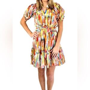 Willa Story Rachel Abstract Tie Waist Dress Large